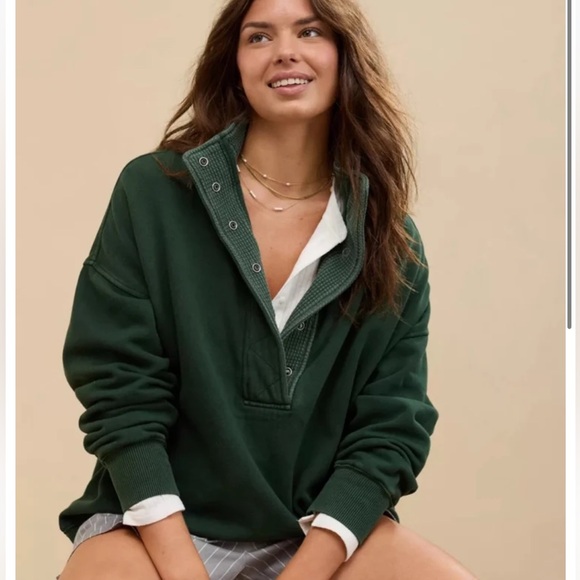 Aerie Getaway Quarter Snap Sweatshirt - Picture 2 of 9
